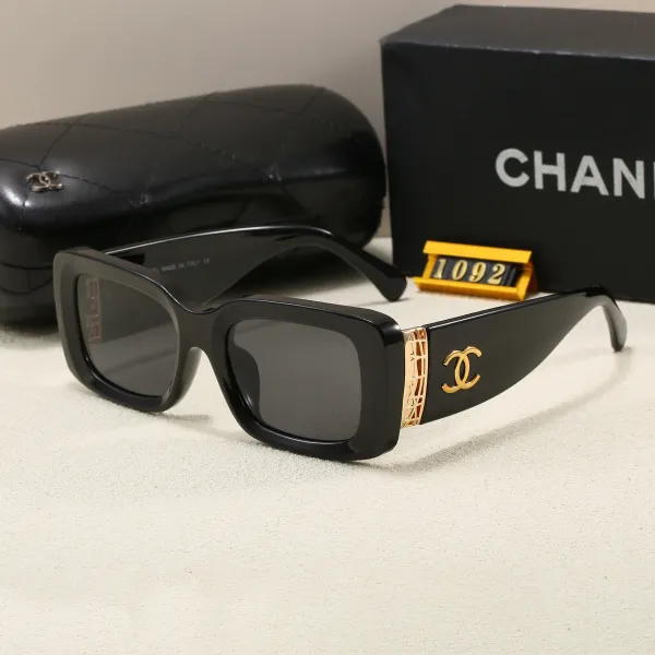 Chanel Square Frame Black Acetate Sunglasses with Gold CC Logo - 1