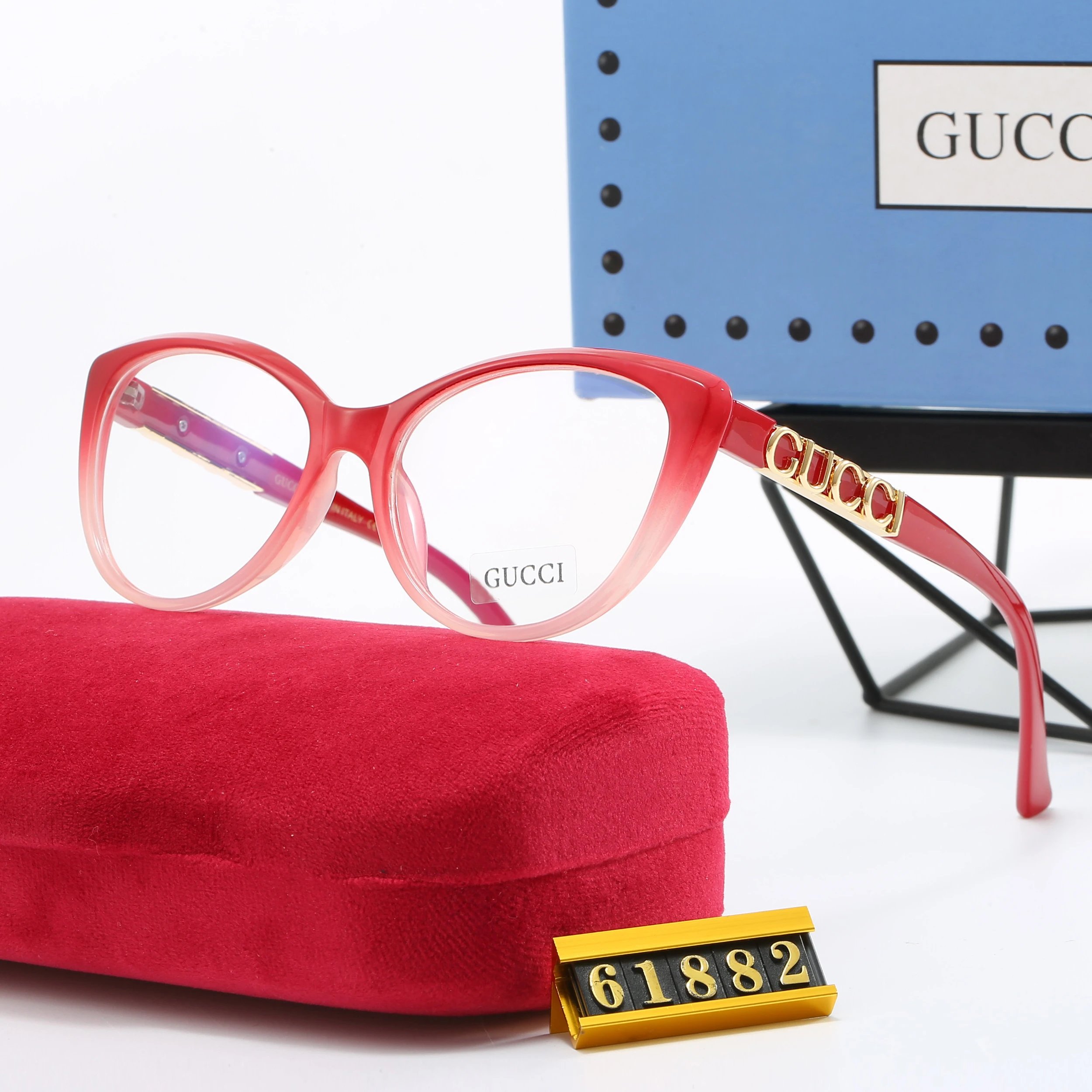 Gucci Cat-Eye Optical Glasses Red Gradient with Gold Logo