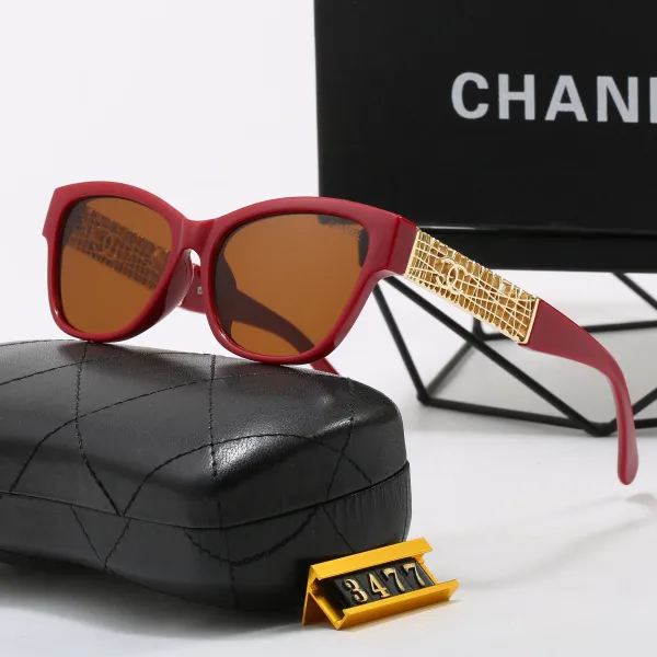 Chanel Red Acetate Sunglasses with Gold-tone CC Grid Temple - 1