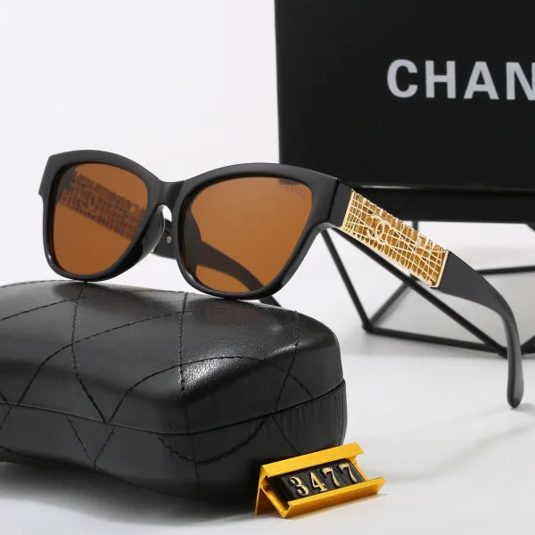 Chanel Sunglasses Black Frame Amber Lens Gold CC Grid Temples Sunglasses - 1