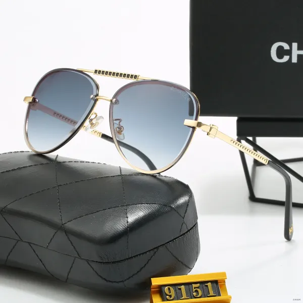 Chanel Aviator-Style Gradient Blue Sunglasses with Gold Frame - 1