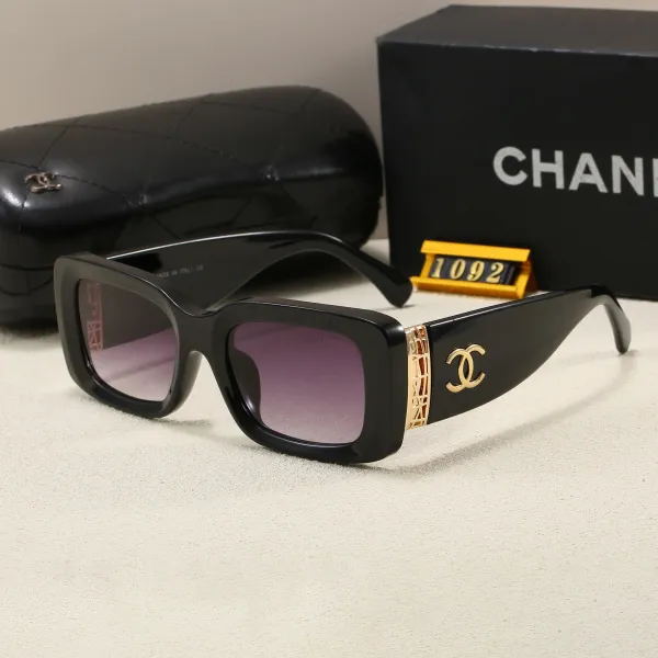 Chanel Square Frame Sunglasses with Gold CC Logo Black - 1