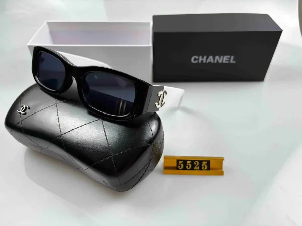 Chanel Rectangular Sunglasses Black and White Acetate with CC Logo - 1