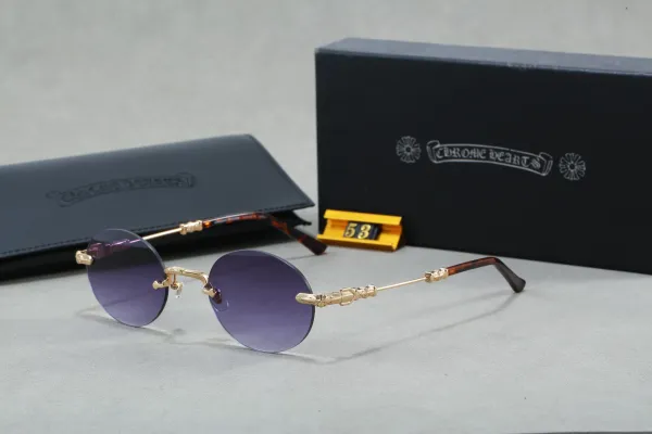 Chrome Hearts Round Rimless Sunglasses Purple Gradient Tortoiseshell - 1