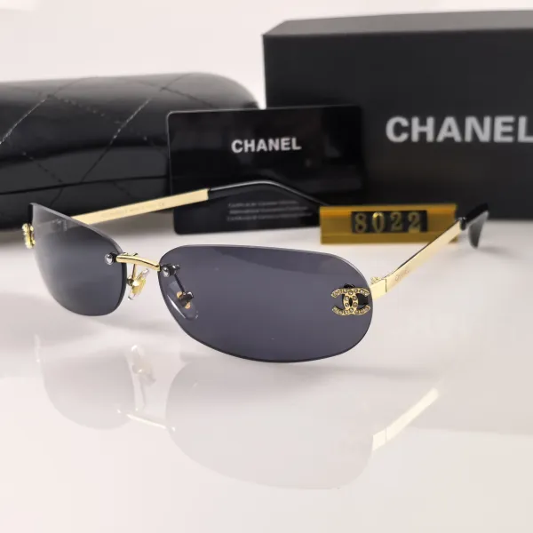Chanel Rimless Sunglasses with CC Logo in Gold and Gray - 1
