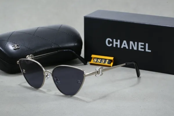 Chanel Cat-Eye Sunglasses Silver Frame Dark Gray Lenses Eyewear - 1