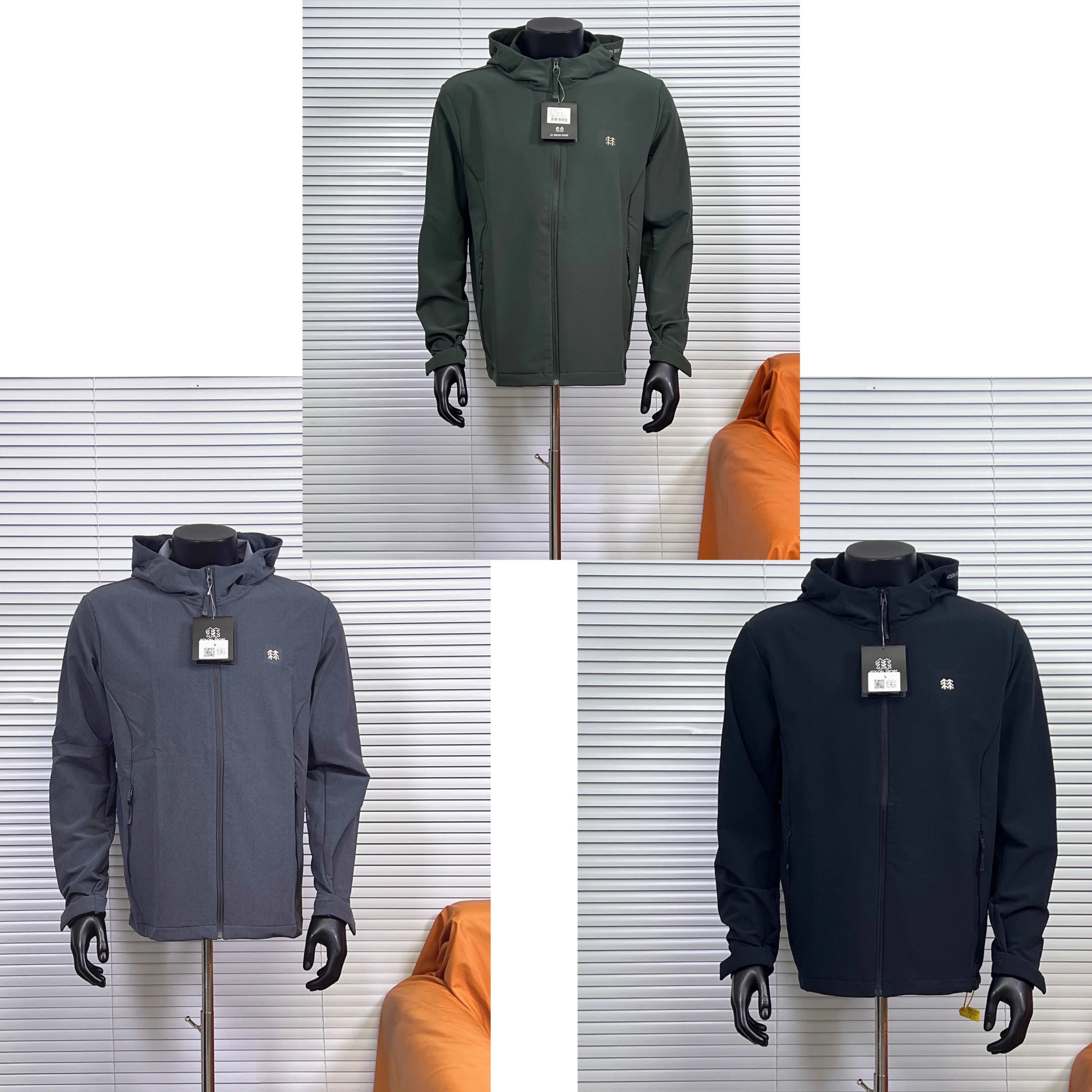 Men's Fleece Hooded Jacket in Green, Grey, and Black