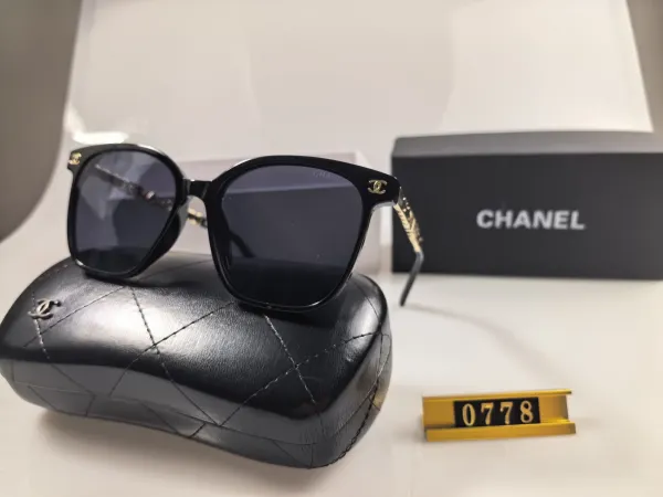 Chanel Square Frame Sunglasses Black with Gold CC Logo - 1