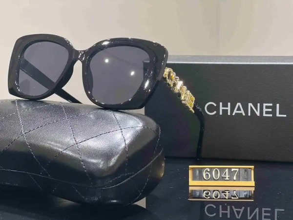 Chanel Square Frame Sunglasses with Crystal-Embellished Temples Black Sunglasses - 1