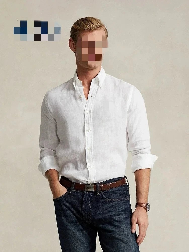 RL classic fit linen shirts for men and women available in twelve colors 亚麻衬衫长袖C