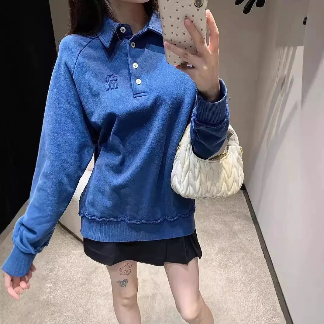 Blue Polo Sweatshirt with Embr
