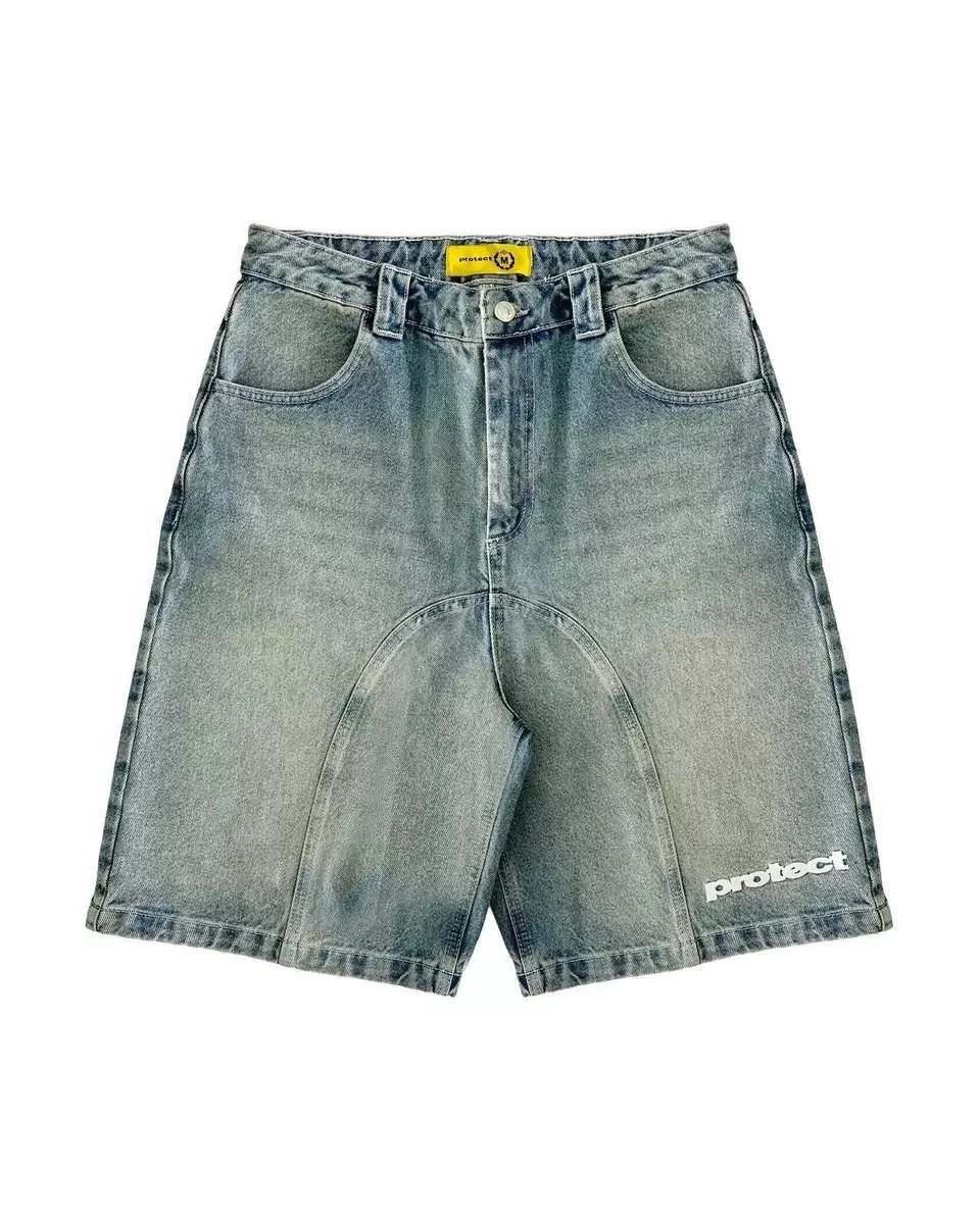 Black Denim Cargo Shorts Red Embroidered Logo Streetwear