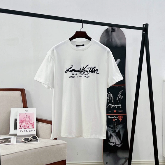 Louis Vuitton Graphic Print Navy White Black Casual T-Shirt
