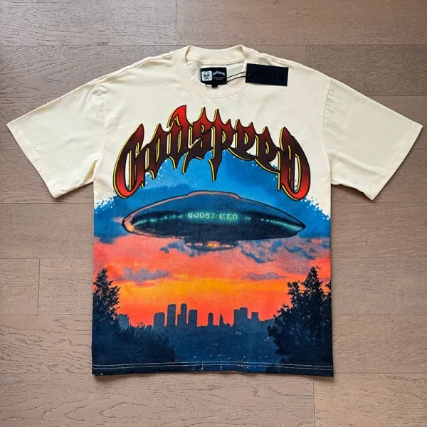 Godspeed UFO Graphic Print Beige T-Shirt - 1