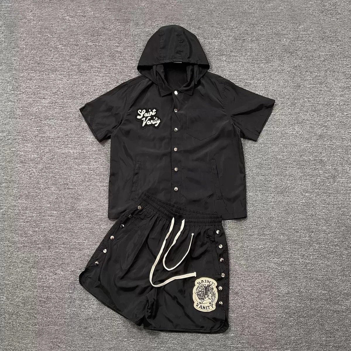Represent Short Sleeve Shirt And Shorts Set Cream Green Navy Sporty