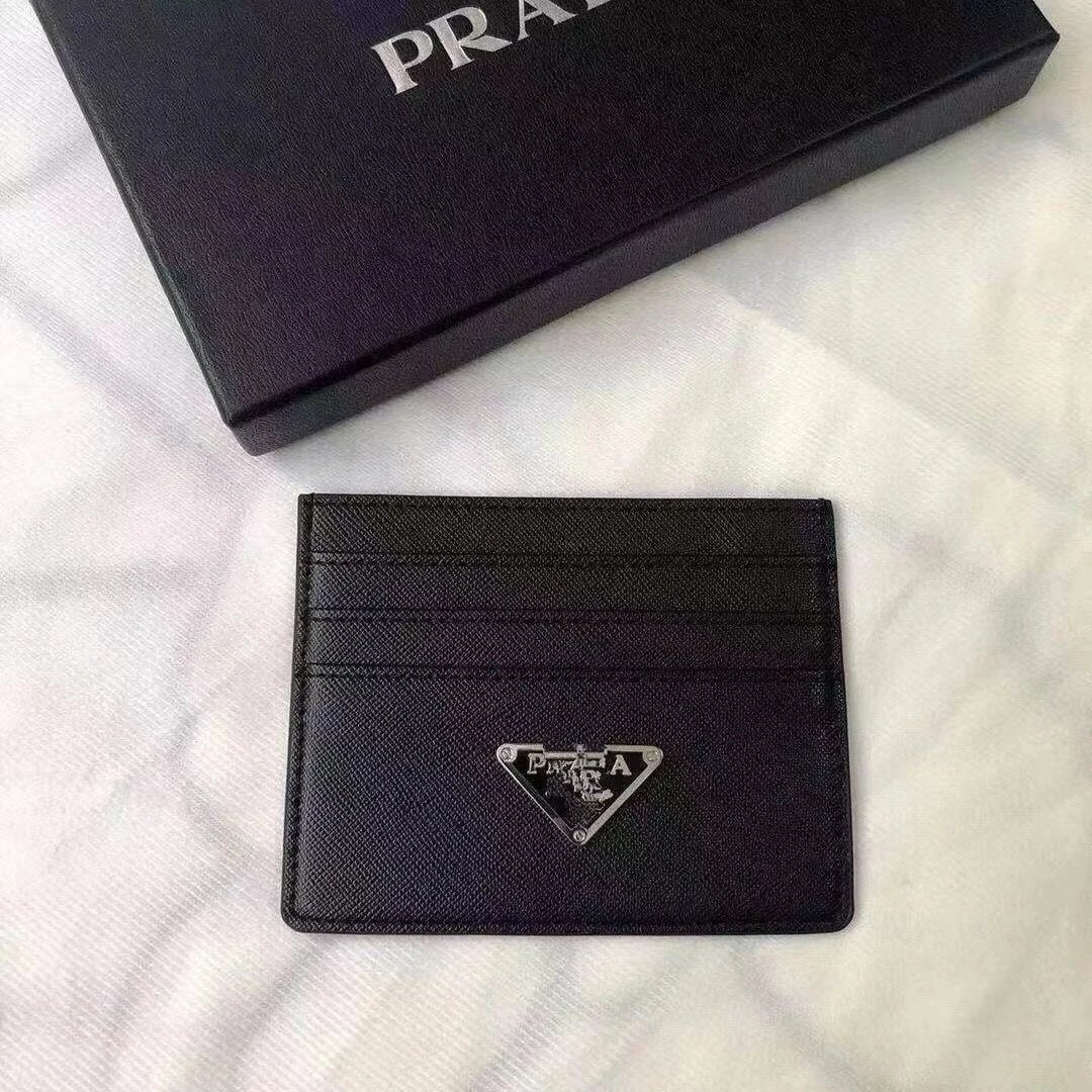 Prada Triangle Logo Navy Pink Black Beige Cardholder