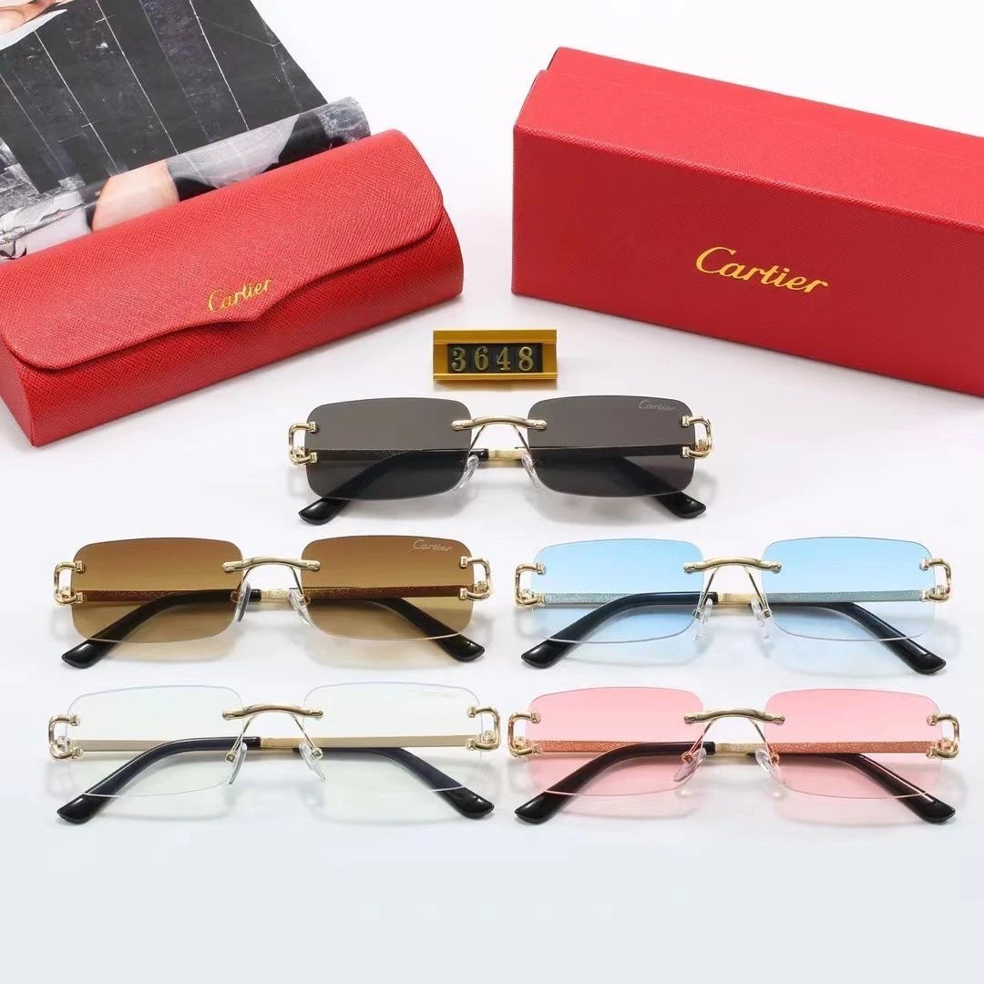 Cartier Glasses Big C Wire Gold Rimless Frame Brown Tinted Lens Vintage Eyewear