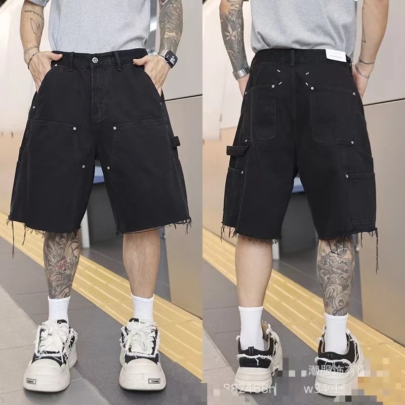 Paint Splatter Denim Cargo Pants Beige Artistic Streetwear