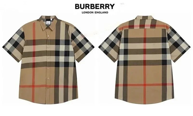 Burberry Check Print Beige Navy Blue Classic Shirt
