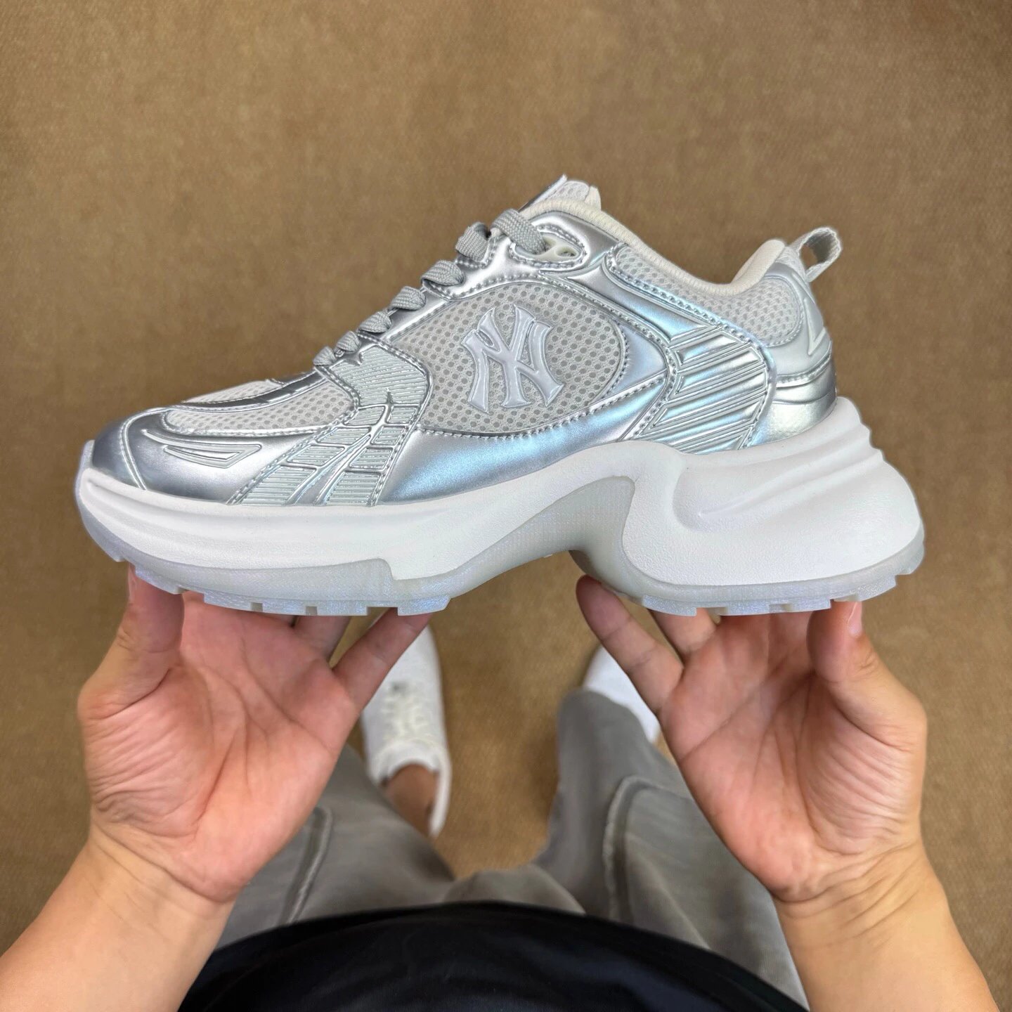 MLB New York Yankees Chunky Sneakers Silver Metallic