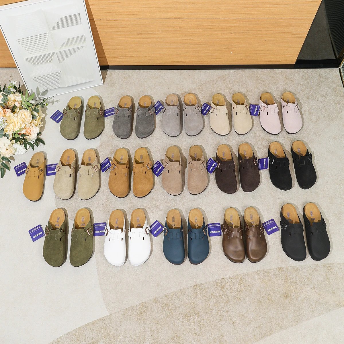 New Birkenstock Boston Wome Taupe Suede Leather Soft