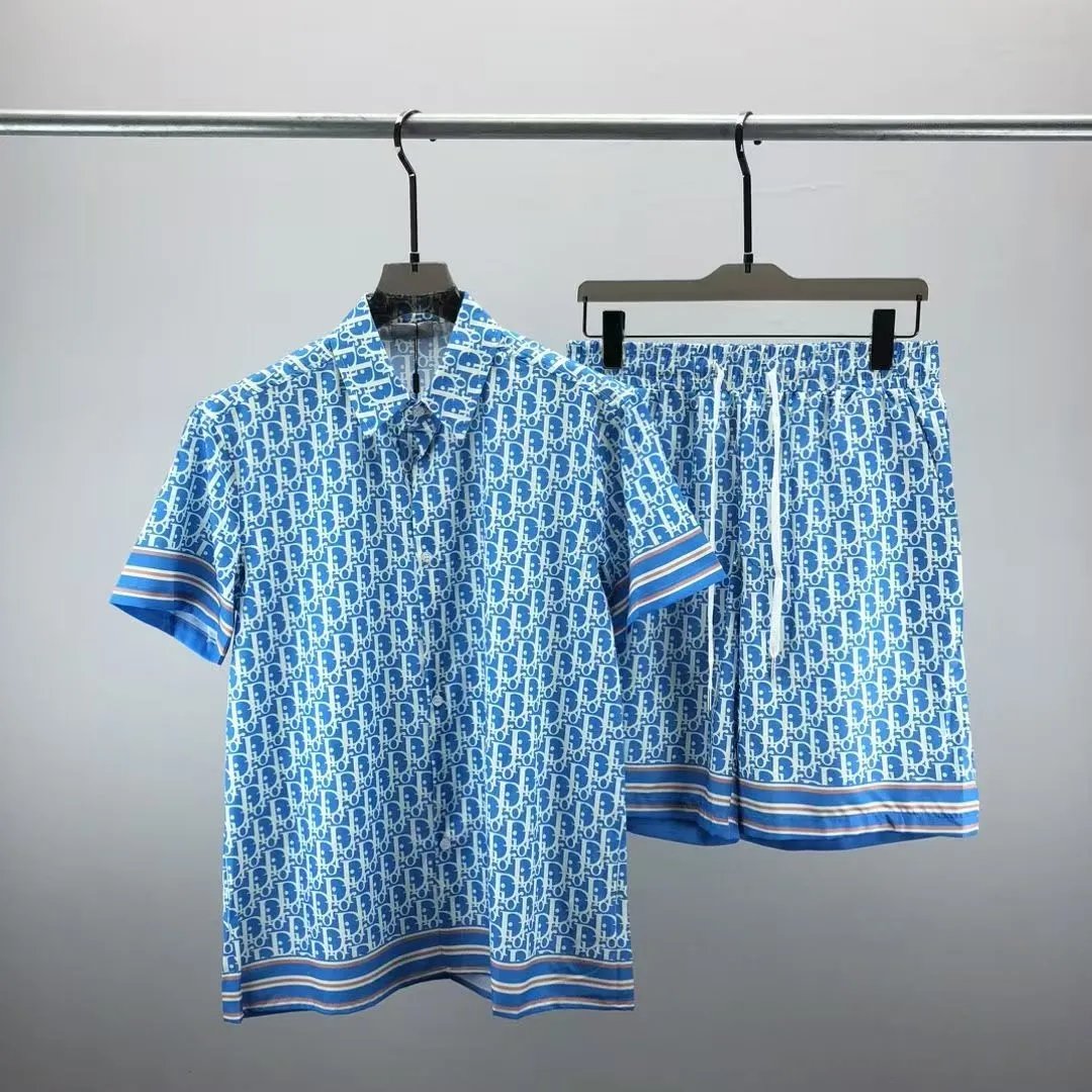 Dior/Ichi silk men and women's summer new high-end short-sleeved shorts suit couple pajamas