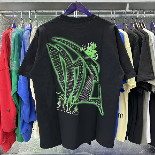 Design Mind Emptiness Lizard Rider Rhinestone Graphic T-Shirt Black T-Shirts - 4