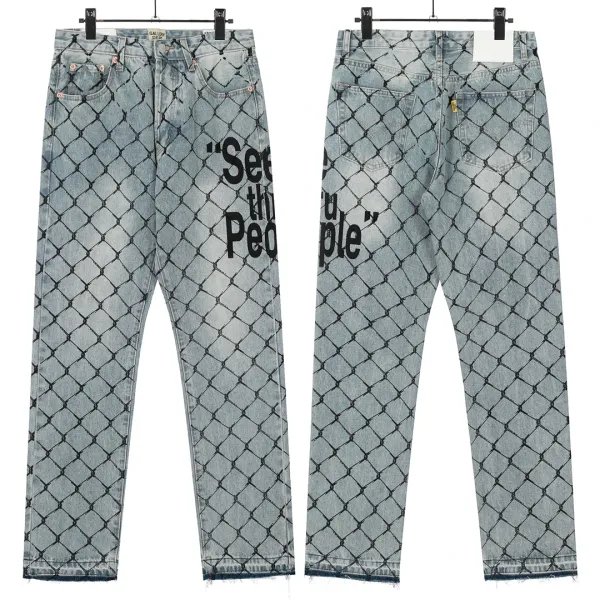 Gallery Dept Cross-Print Wide-Leg Distressed Jeans - 3