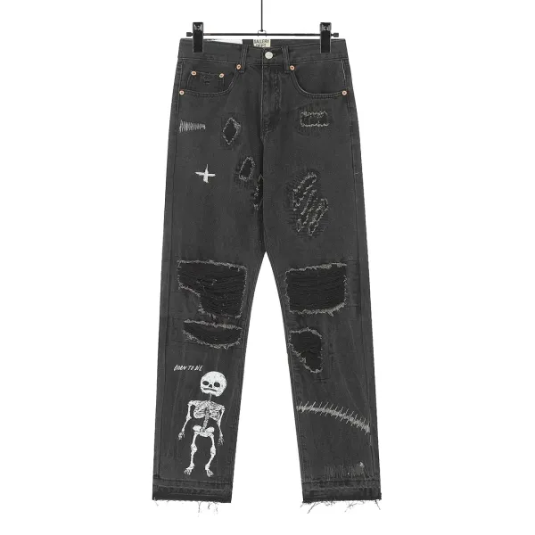 Gallery Dept Cross-Print Wide-Leg Distressed Jeans - 7