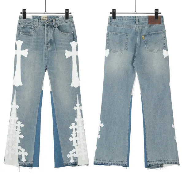 Gallery Dept Cross-Print Wide-Leg Distressed Jeans - 1