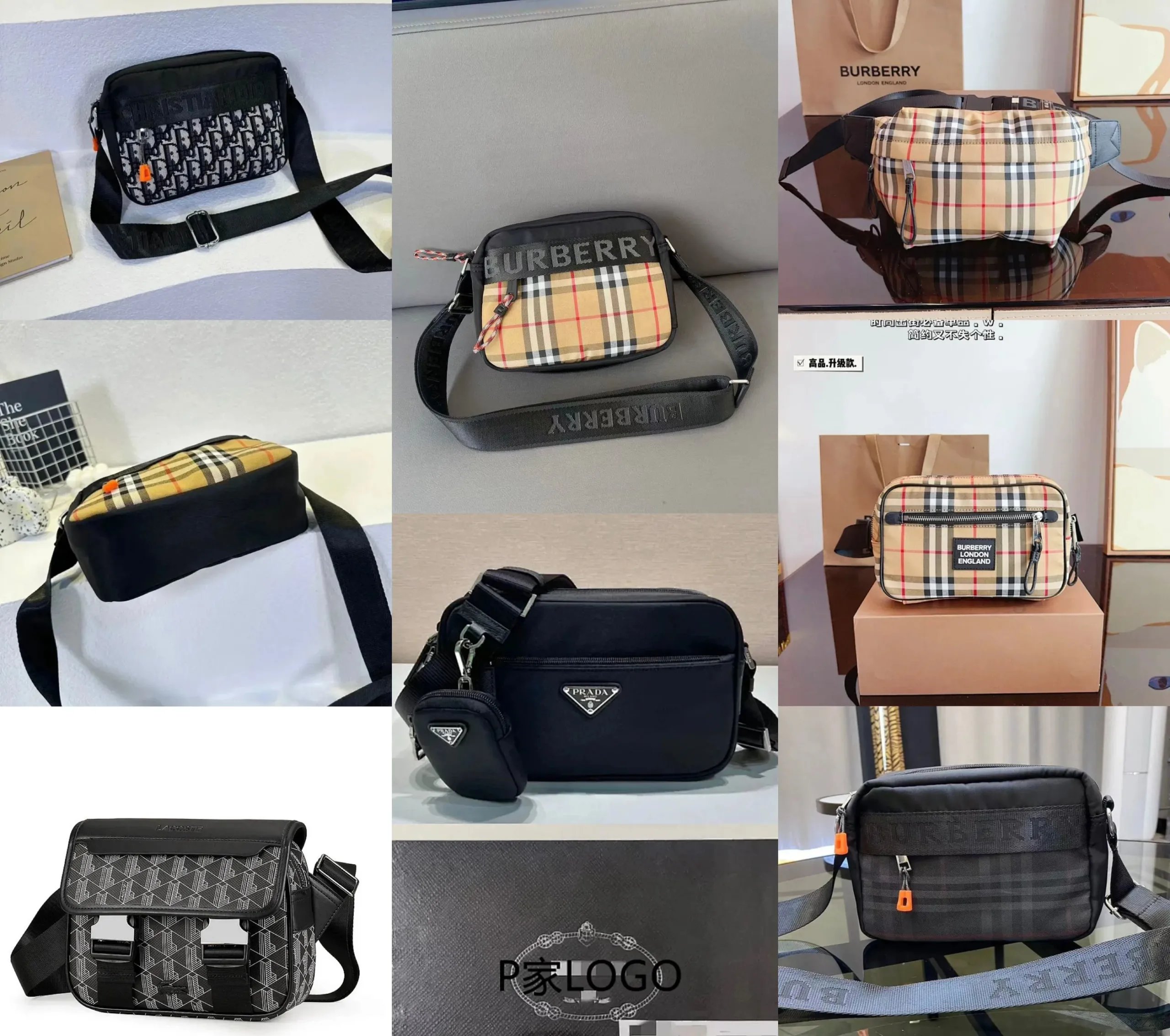 Burberry Vintage Check Crossbody Bag / Dior Oblique Messenger Bag / Prada Re-Nylon Crossbody / Lanvi