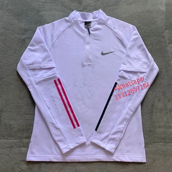 Nike Half-Zip Performance Top White with Red and Black Stripe Sleeves Activewear - 1