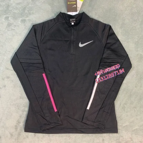 Nike Breathe Half-Zip Running Top Black with Pink and White Accents Activewear - 1