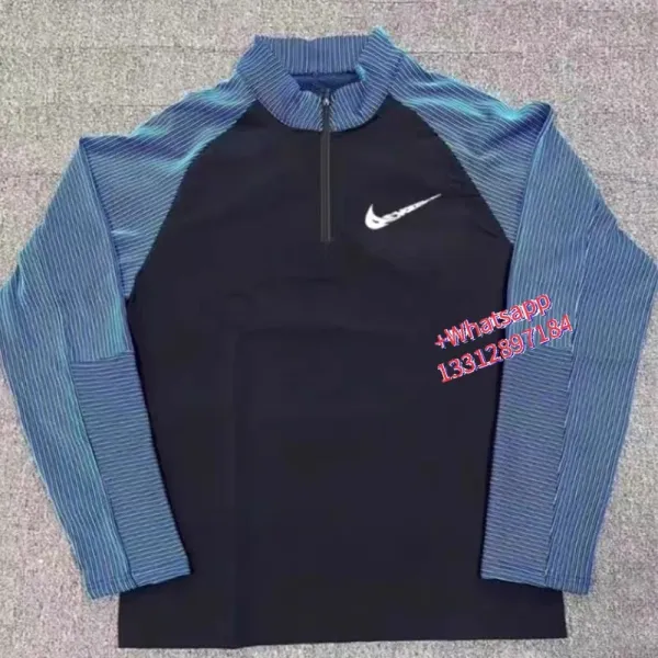 Nike Half-Zip Performance Top Black and Blue Striped Long Sleeve Activewear - 1