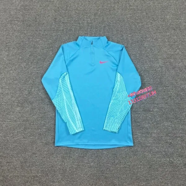 Nike Pro Warm Half-Zip Long Sleeve Top Blue with Geometric Sleeve Print Activewear - 1