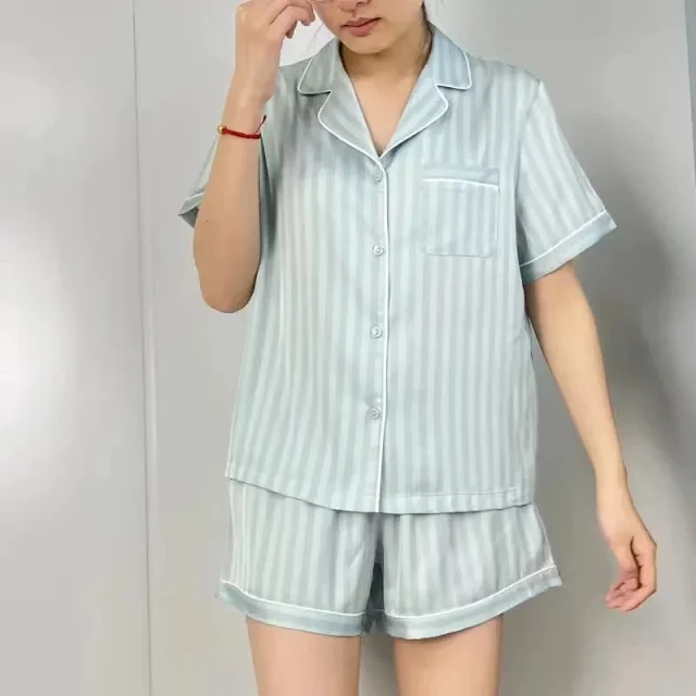 Unbranded Matching Sets Short-Sleeve Satin Pajama Shirt and Shorts Set product detail image 9