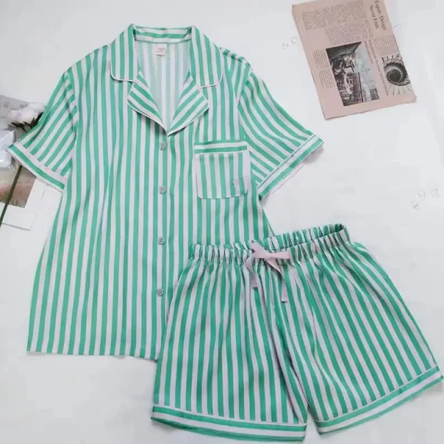 Unbranded Matching Sets Short-Sleeve Satin Pajama Shirt and Shorts Set product detail image 2