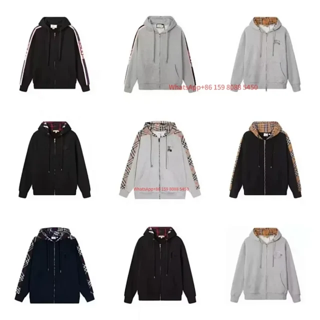 Burberry Zip-up hoodies and hooded down jackets with check lining product detail image 1