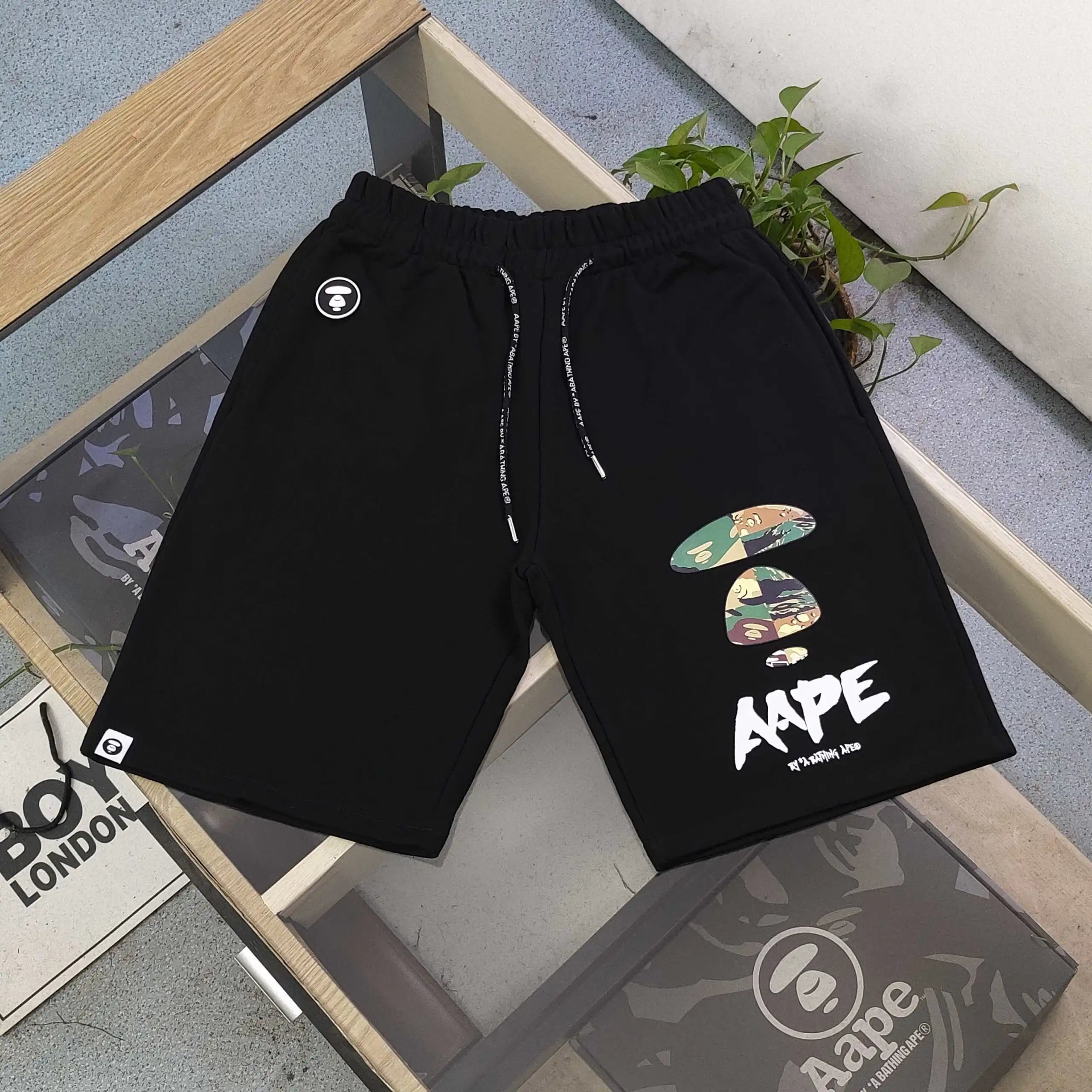 Aape By A Bathing Ape Logo Print Black Sweat Shorts - 12