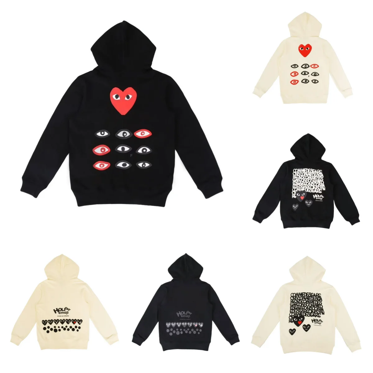 Comme des Garçons Play Hoodie [Multiple Designs Including Heart & Eye Motifs, Black & Cream Colors]