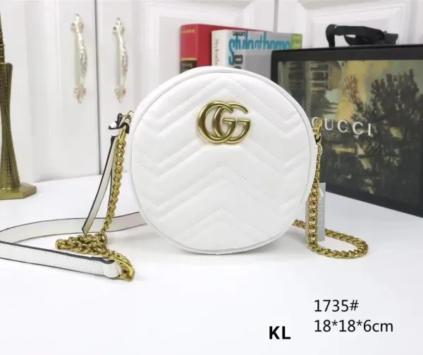 Gucci Marmont Mini Round Bag White Quilted Leather Crossbody Bag - 1