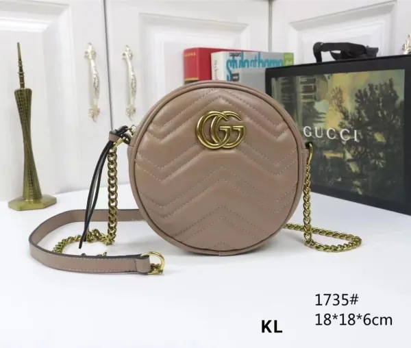 Gucci Marmont Mini Round Bag Beige Quilted Crossbody Bag - 1