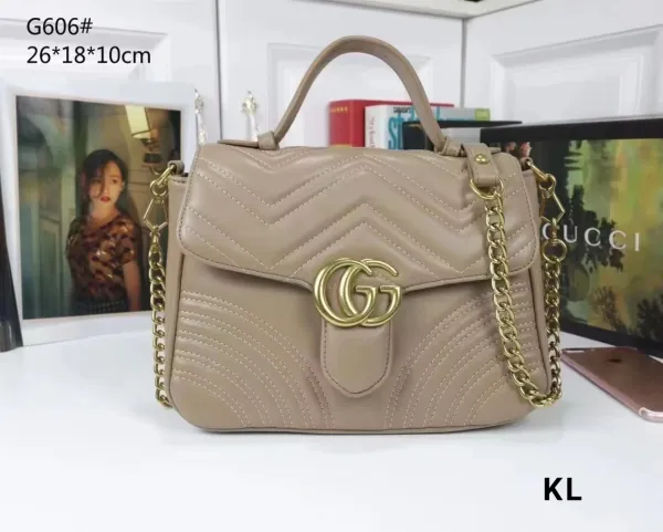 Gucci Marmont Mini Chain Bag Beige Leather Handbag - 1