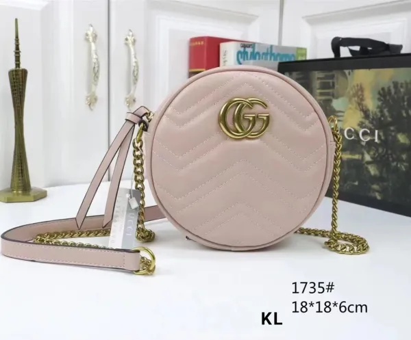 Gucci Marmont Mini Round Bag Pink Quilted Leather Crossbody Bag - 1