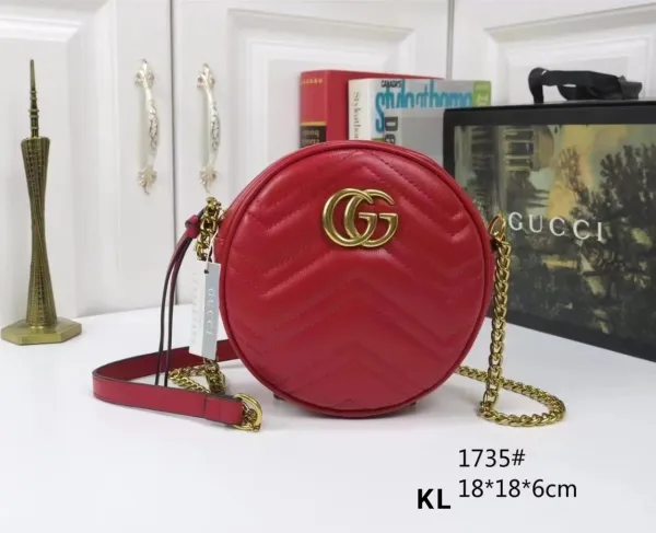 Gucci Marmont Mini Round Bag Red Quilted Leather Crossbody Bag - 1