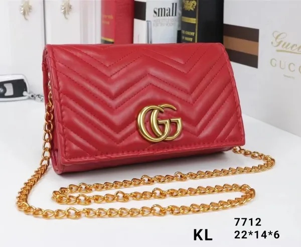 Gucci Marmont Mini Chevron Quilted Red Chain Crossbody Bag - 1