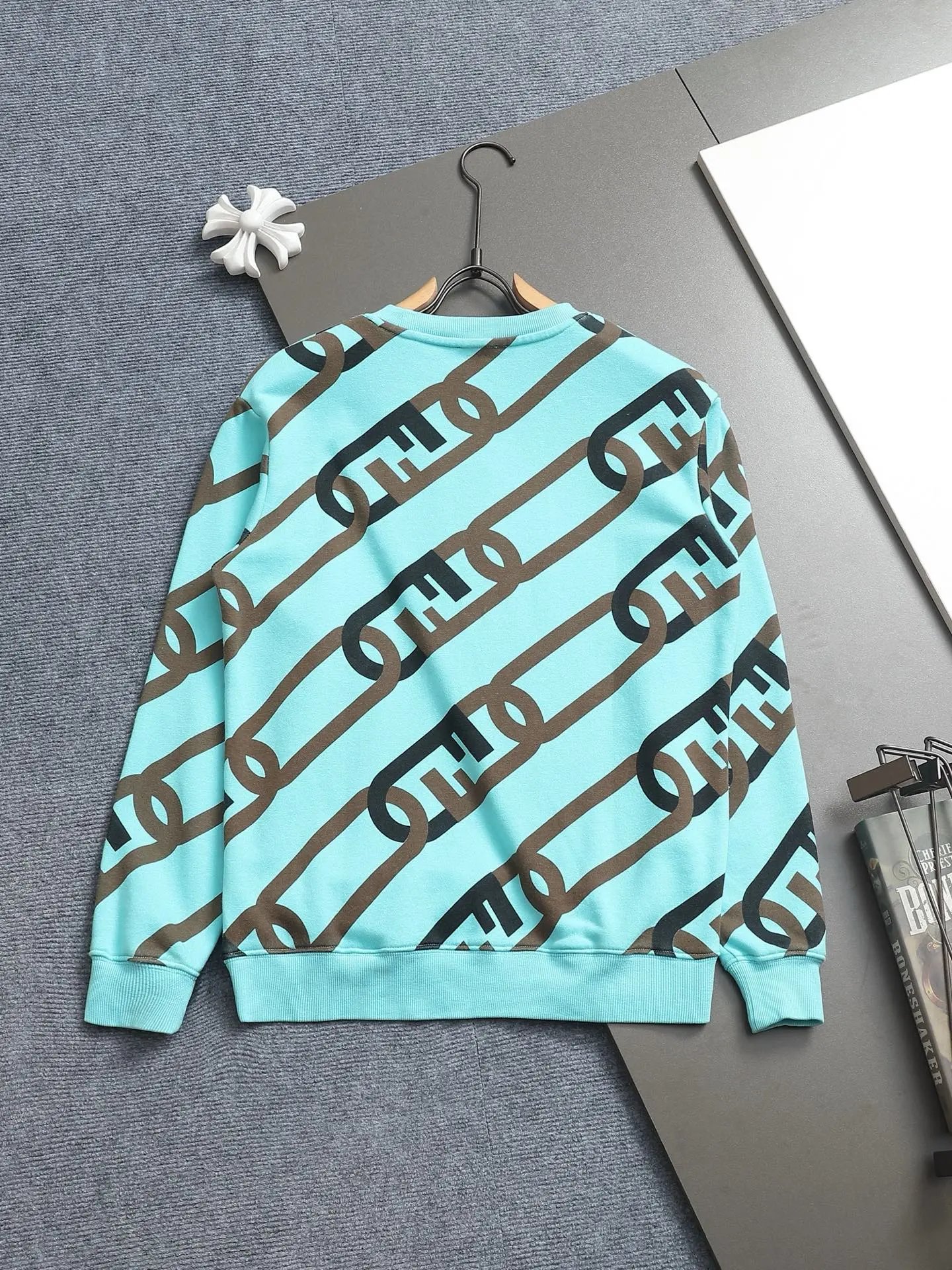 Fendi Chain Logo Print Light Blue Hoodie - 2