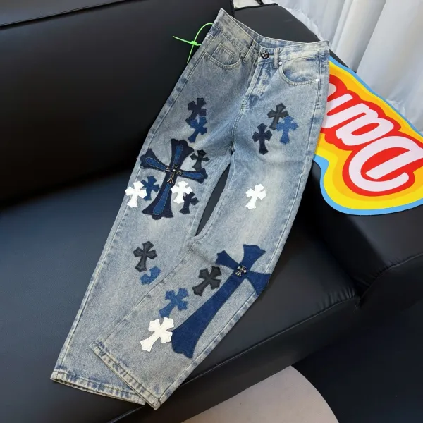 Chrome Hearts Cross-Embroidered Distressed Denim Jeans - 1