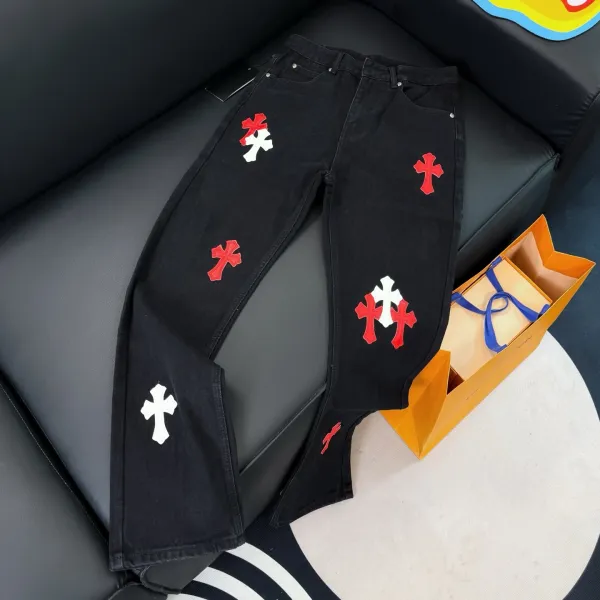 Chrome Hearts Cross Embroidered Black Jeans - 1