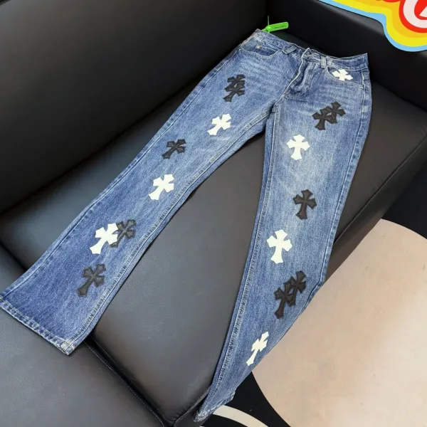 Chrome Hearts Cross Patch Distressed Straight-Leg Jeans - 1